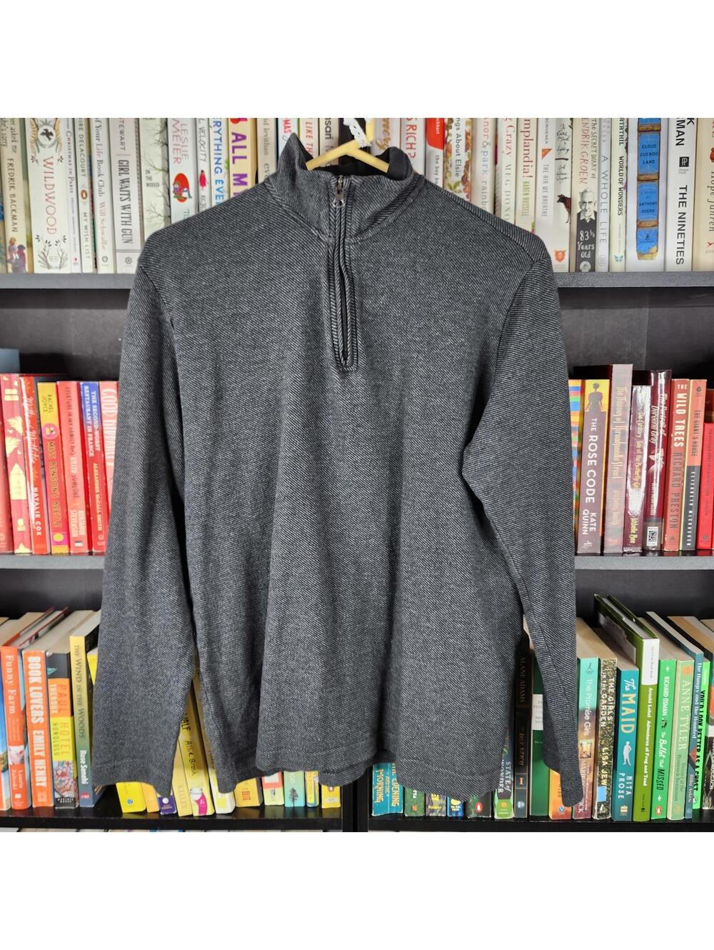 Chaps Men’s Quarter Zip Pullover Gray Cotton Knit Size M